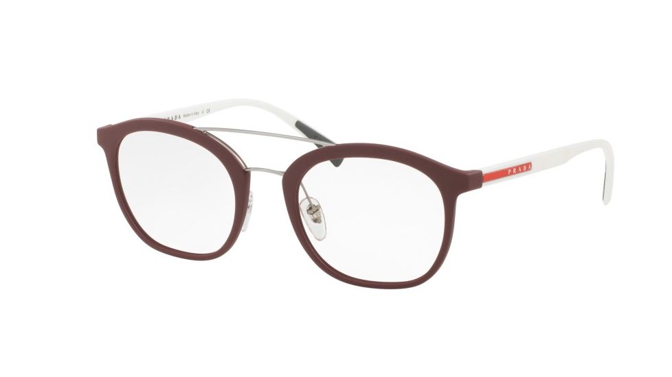 Prada PS02HV Single Vision Prescription Eyeglasses U601O1-52 - Bordeaux Rubber Frame