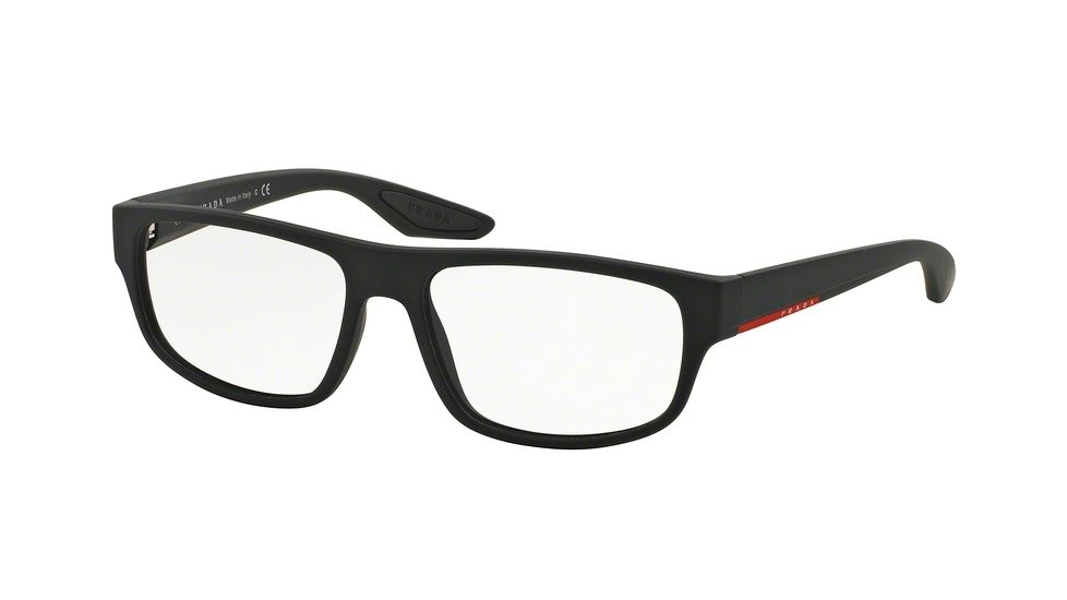 Prada PS03GV Single Vision Prescription Eyeglasses DG01O1-55 - Black Rubber Frame