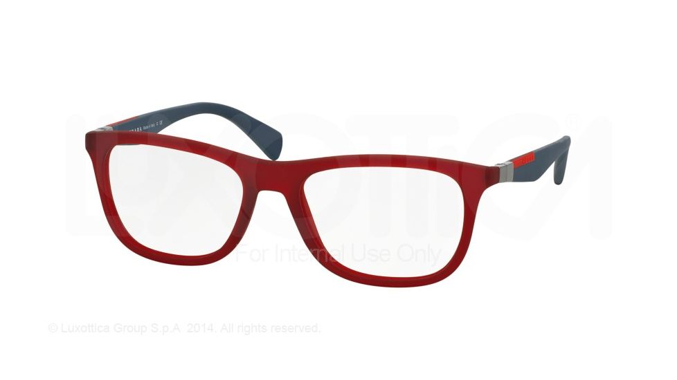 Prada PS04FV Progressive Prescription Eyeglasses TWR1O1-53 - Red Rubber Frame