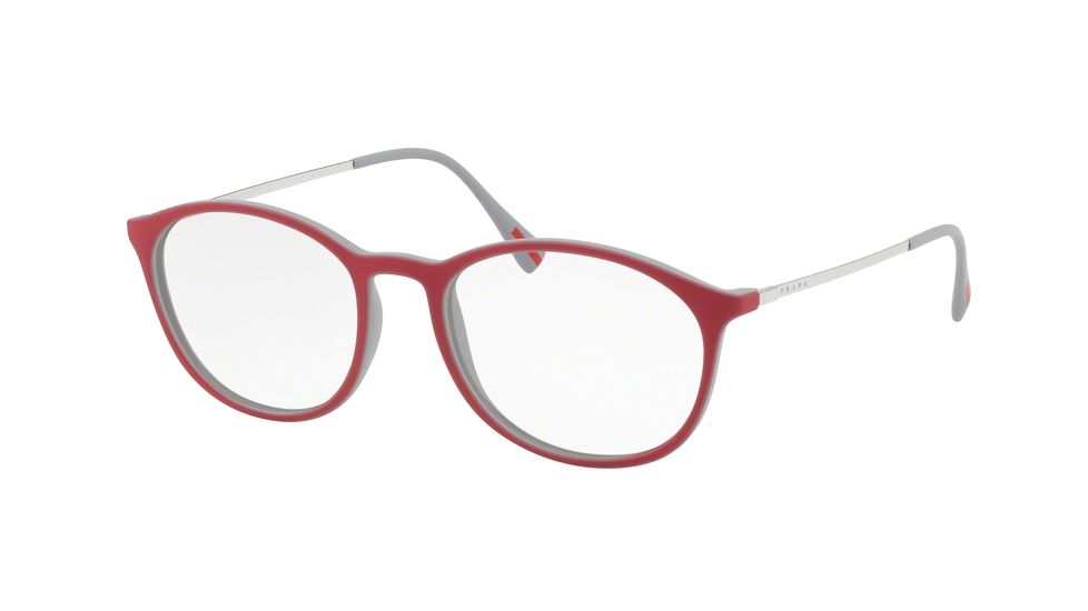 Prada PS04HV Single Vision Prescription Eyeglasses VY11O1-53 - Top Red/grey Rubber Frame