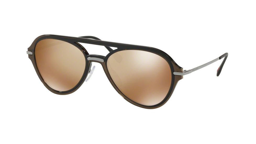 Prada PS04TS Sunglasses 5N9HD0-57 - Brown Frame, Dark Brown Mirror Gold Lenses