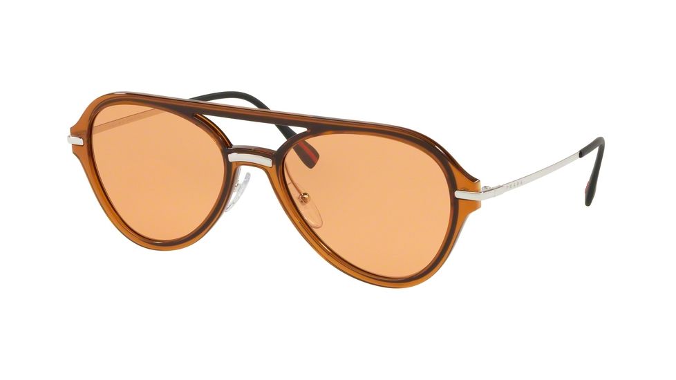 Prada PS04TS Sunglasses FKS1J2-57 - Brown Frame, Dark Orange Lenses