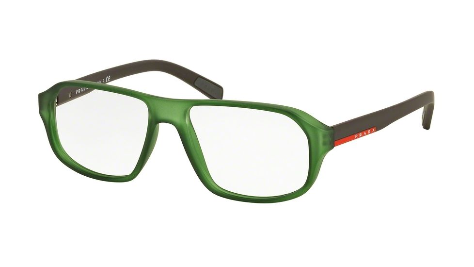 Prada PS05GV Eyeglass Frames UFK1O1-55 - Transparent Green Rubber Frame
