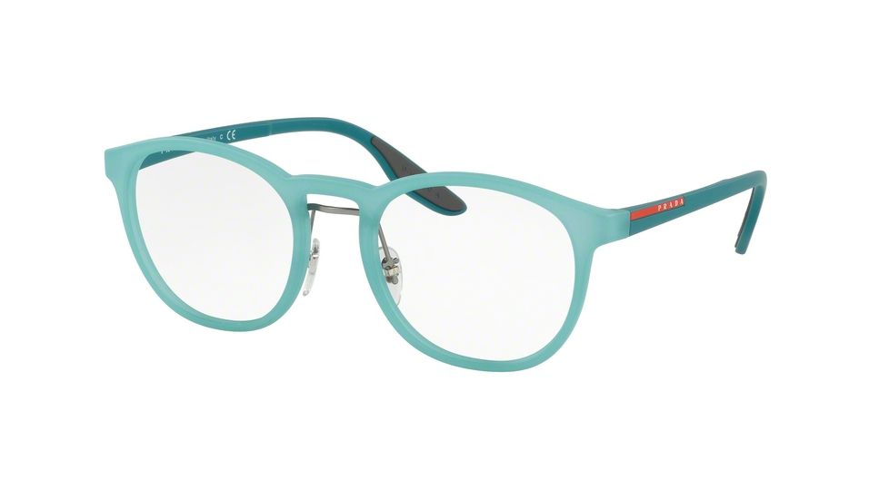 Prada PS05HV Progressive Prescription Eyeglasses VHF1O1-51 - Opal Green Rubber Frame