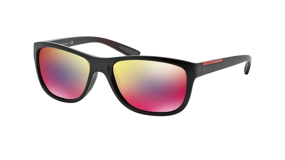 Prada PS05PS Sunglasses SL89Q1-58 - Bordeaux Demi Shiny Frame, Dark Grey Mirror Blue/red Lenses