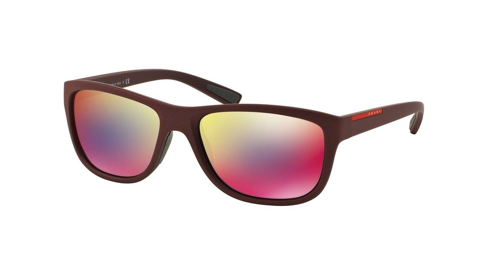 Prada PS05PS Sunglasses UAV9Q1-58 - Shot Bordeaux Rubber Frame, Dark Grey Mirror Blue/red Lenses