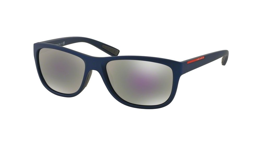 Prada PS05PS Sunglasses UAX2E2-58 - Shot Blue Rubber Frame, Grey Mirror Milky Blue Lenses