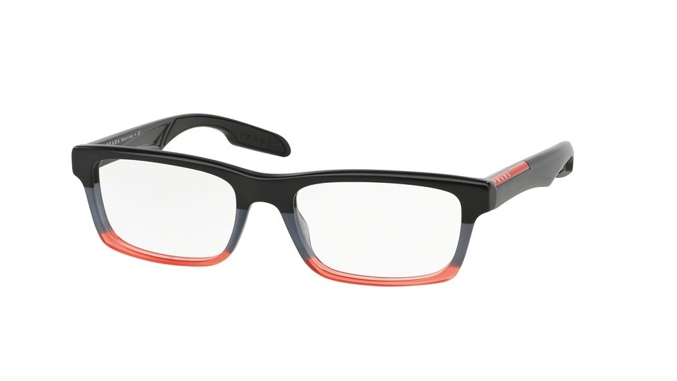 Prada PS07CV Prescription Eyeglasses TWS1O1-55 - Black/Grey/Matte Red Frame