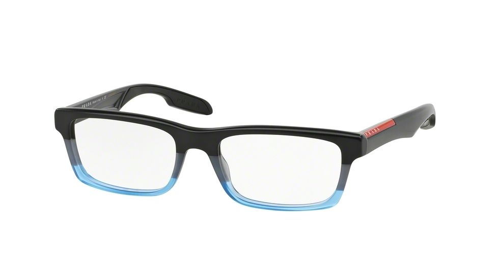 Prada PS07CV Prescription Eyeglasses TWT1O1-55 - Black/Grey/Matte Blue Frame