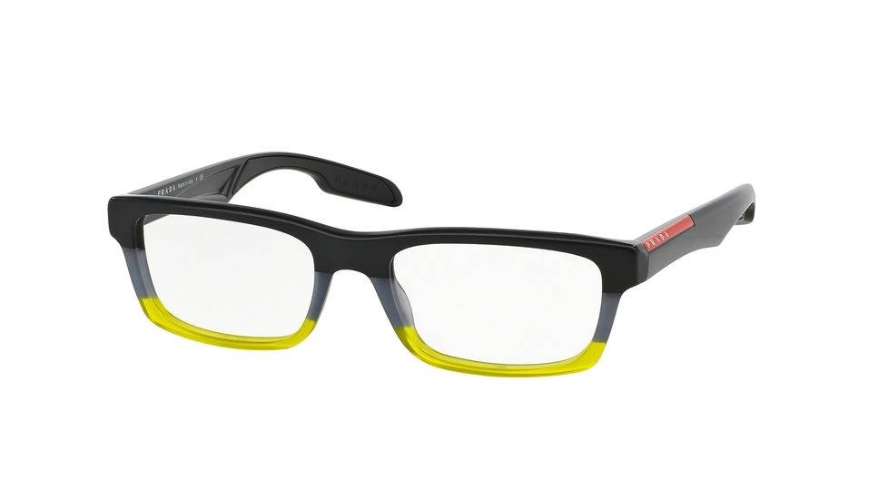 Prada PS07CV Prescription Eyeglasses TWU1O1-55 - Black/Grey/Matte Green Frame