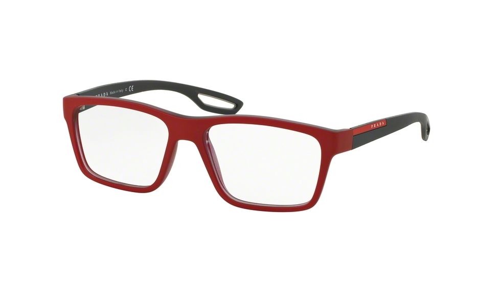 Prada PS07FV Eyeglass Frames UAR1O1-53 - Top Red Rubber On Grey Frame