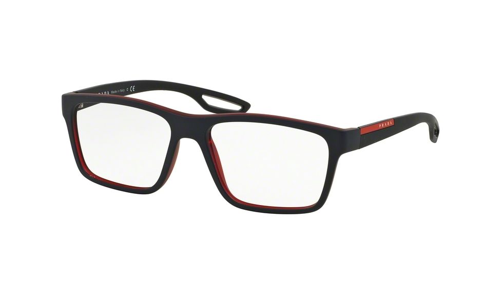 Prada PS07FV Eyeglass Frames UAS1O1-53 - Top Blue Rubber On Red Frame