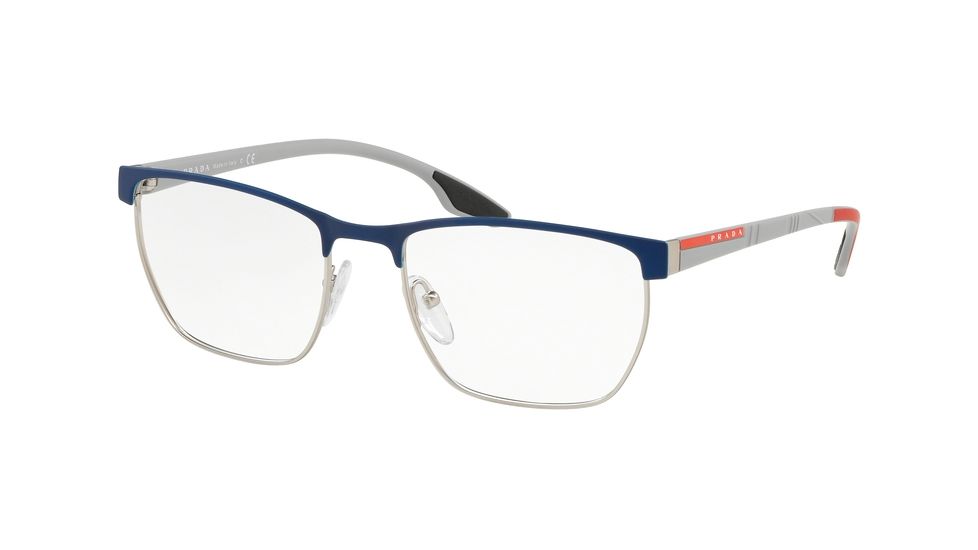 Prada PS50LV Eyeglass Frames 2881O1-53 - Blue Rubber/Silver Rubber Frame