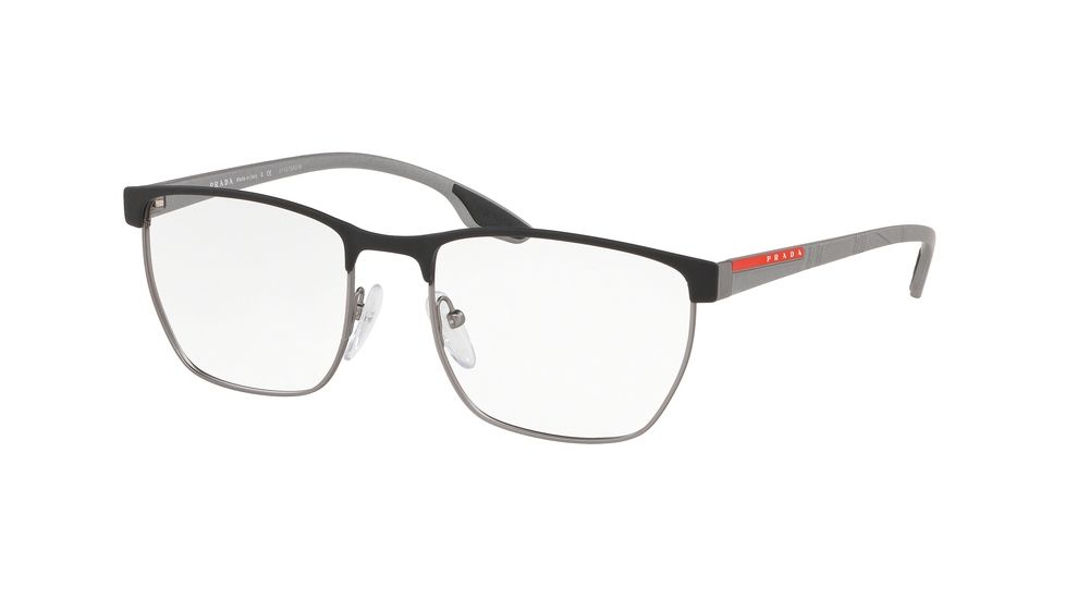Prada PS50LV Eyeglass Frames 6BJ1O1-53 - Black Rubber/Gunmet Rubber