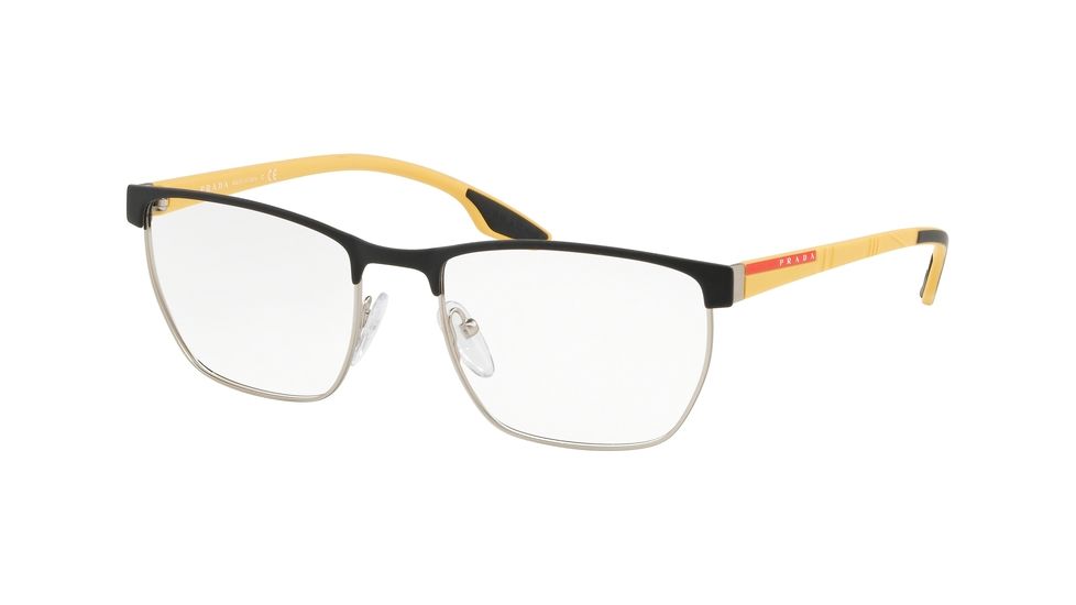 Prada PS50LV Eyeglass Frames DG01O1-53 - Black Rubber/Silver Rubber Frame