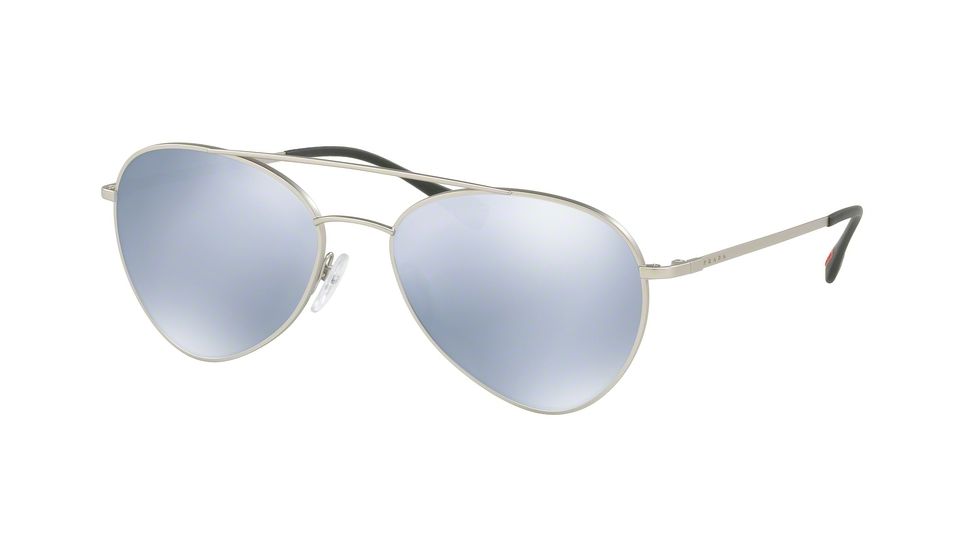 Prada PS50SS Sunglasses 1AP5Q0-60 - Matte Silver Frame, Blue Mirror White Lenses