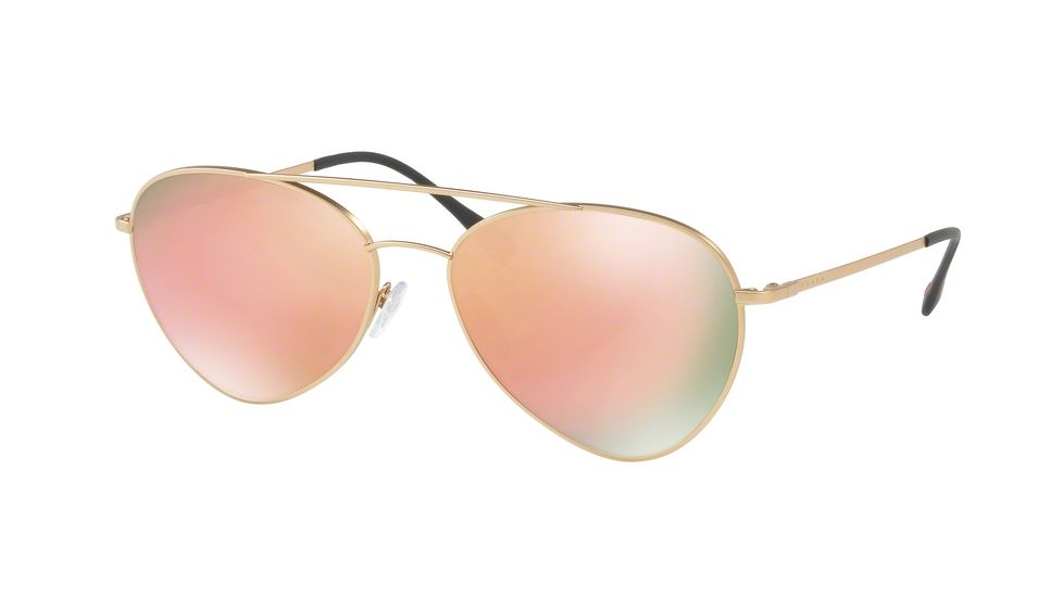 Prada PS50SS Sunglasses 1BK6Q2-57 - Matte Gold Frame, Light Brown Mirror Pink Lenses
