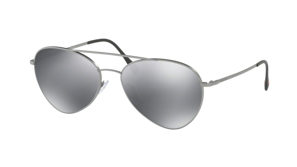 Prada PS50SS Sunglasses 7CQ5L0-57 - Matte Gunmetal Frame, Light Grey Mirror Black Lenses