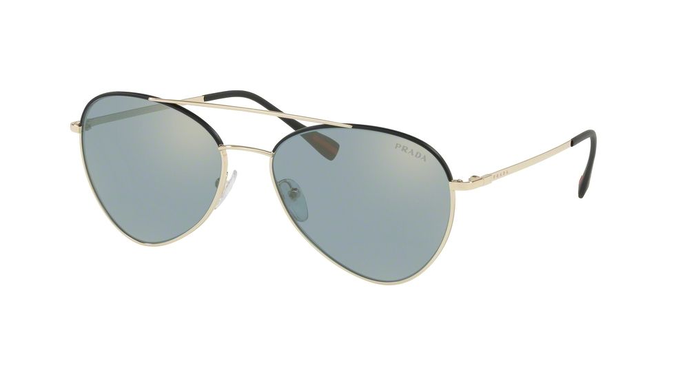 Prada PS50SS Sunglasses AAV298-60 - Pale Gold/Black Frame, Azure Flash Gold Lenses