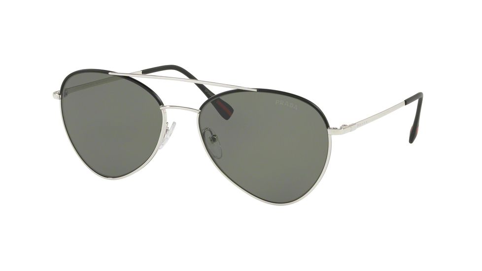 Prada PS50SS Sunglasses GAQ5X1-60 - Silver / Black Frame, Polar Green Lenses