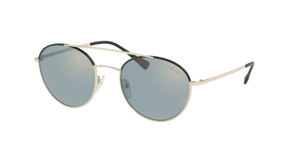 Prada PS51SS Single Vision Prescription Sunglasses, 54mm, Pale Gold/Black, PS51SS-AAV298-54-SV