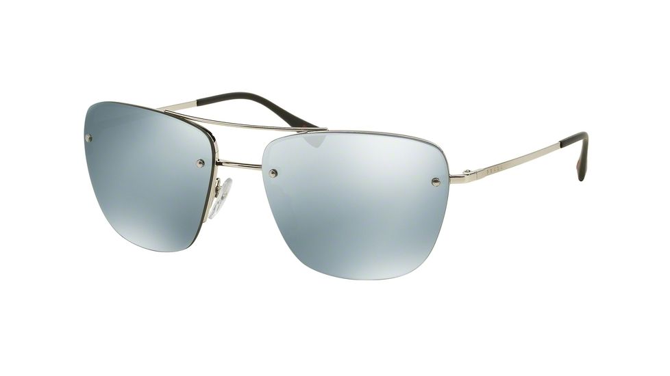 Prada PS52RS Sunglasses 1BC5K2-56 - Silver Frame, Green Mirror Silver Lenses