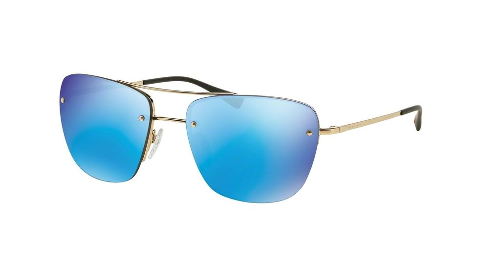 Prada PS52RS Sunglasses ZVN5M2-56 - Pale Gold Frame, Light Green Mirror Blue Lenses