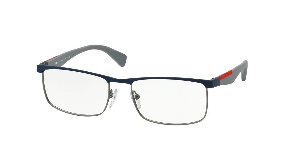 Prada PS54FV Eyeglass Frames TWQ1O1-53 - Blue Rubber/Gunmet Rubber Frame