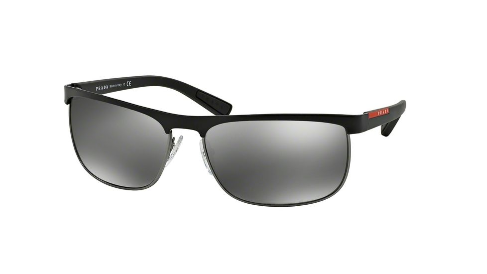 Prada PS54QS Sunglasses DG07W1-63 - Black Rubber/Gunmetal Rubber Frame, Grey Mirror Silver Lenses