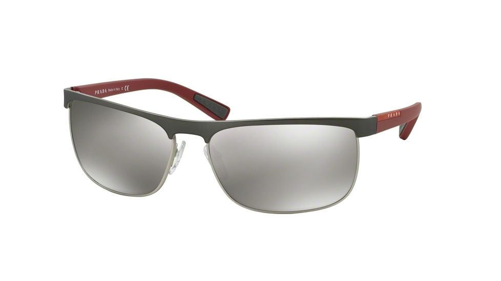 Prada PS54QS Sunglasses DG11I2-63 - Gunmetal Rubber/Steel Rubber Frame, Light Grey Mirror Silver Lenses
