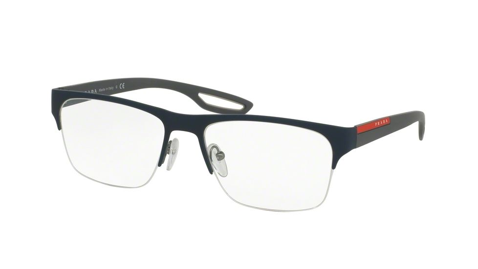 Prada PS55FV Eyeglass Frames TFY1O1-56 - Top Blue Rubber On Gunmetal Frame