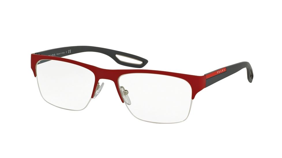 Prada PS55FV Eyeglass Frames UAB1O1-54 - Top Red Rubber On Steel Frame