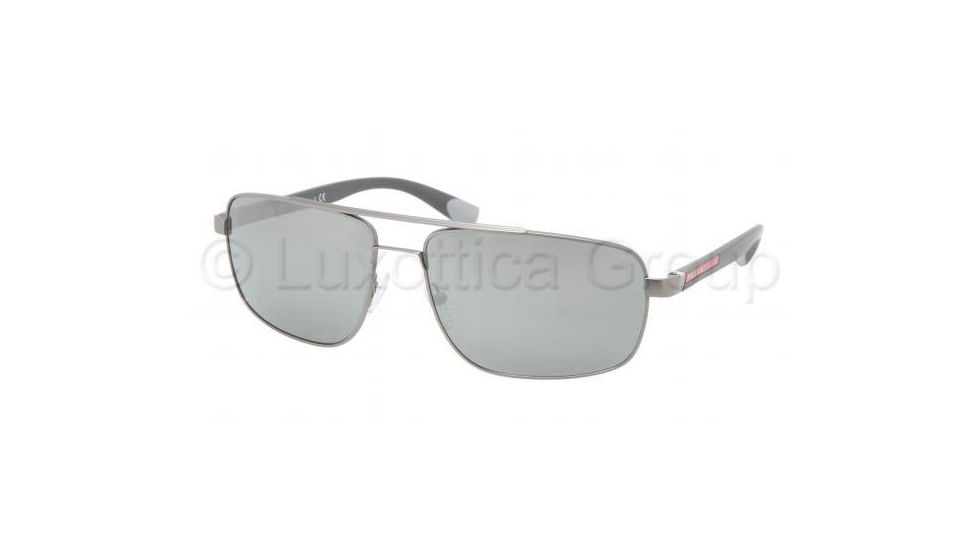 Prada PS55NS Sunglasses 7CQ7W1-6016 - Gunmetal Demi Shiny Frame, Silver Mirror Lenses