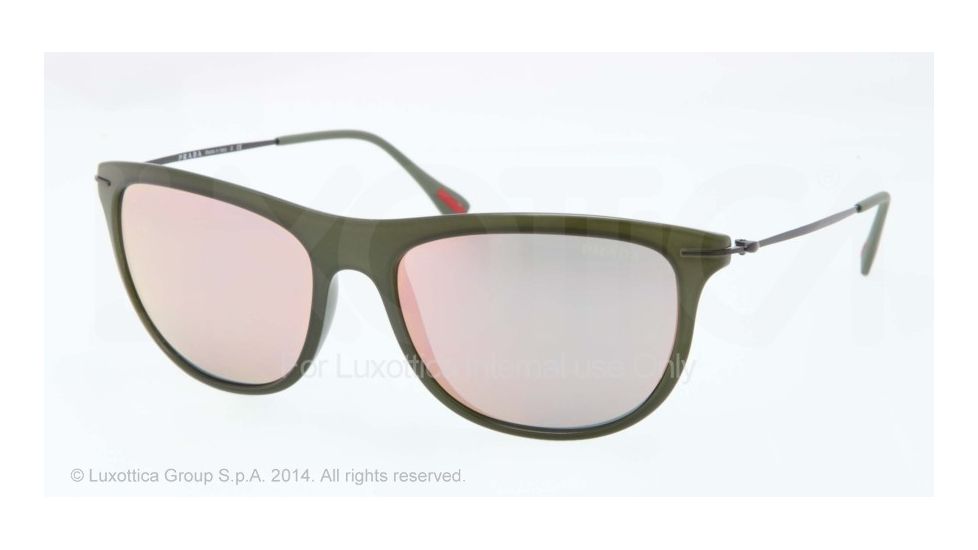 Prada RED FEATHER PS01PS Single Vision Prescription Sunglasses PS01PS-ROS2D2-56 - Lens Diameter 56 mm, Frame Color Military Green Demi Shiny