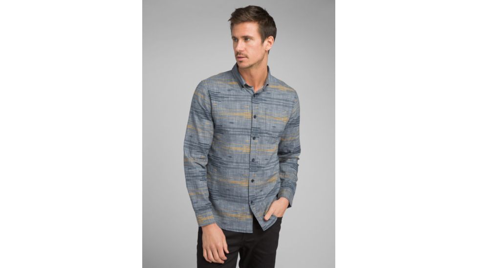 prAna Broderick Long Sleeve - Slim - Mens, Grey Blue, Large, M23190635-GYBL-L