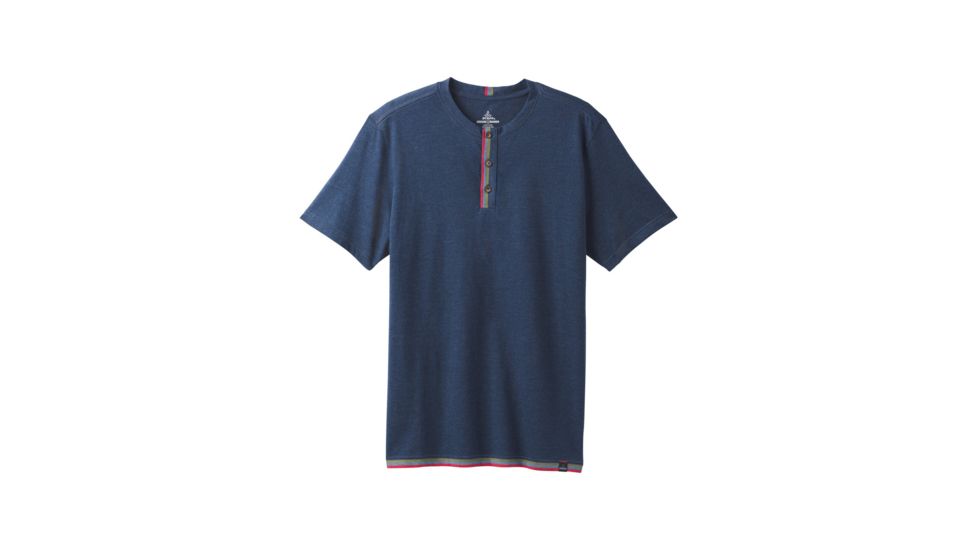 prAna Garrity Short Sleeve Henley Mens, Equinox Blue Heather, X-Large, M11181406-EBHT-XL