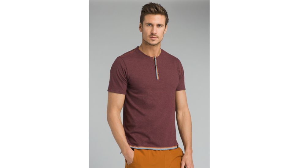 prAna Garrity Short Sleeve Henley T-Shirt - Mens, Black Cherry, Large, M11181406-BKCY-L