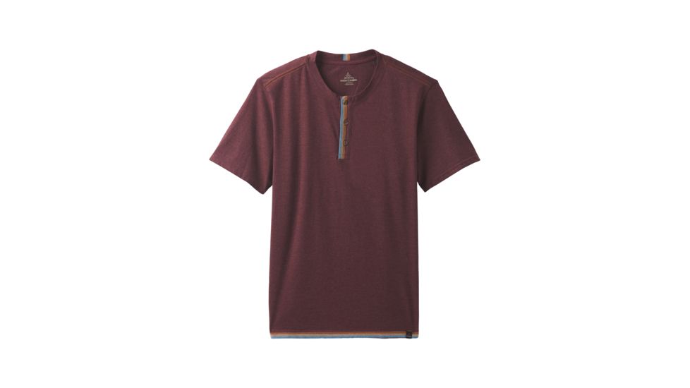 prAna Garrity Short Sleeve Henley T-Shirt - Mens, Black Cherry, Large, M11181406-BKCY-L