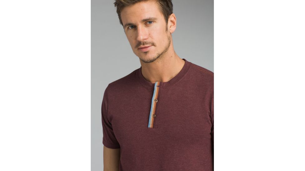 prAna Garrity Short Sleeve Henley T-Shirt - Men's, Black Cherry, Large, M11181406-BKCY-L