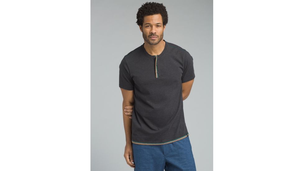prAna Garrity Short Sleeve Henley T-Shirt - Mens, Black, Small, M11181406-BLK-S