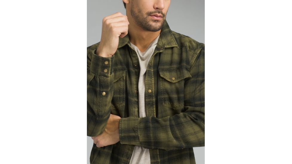 prAna Horizon Long Sleeve Flannel Shirt - Mens, Cargo Green, Large, M23180490-CAGR-L