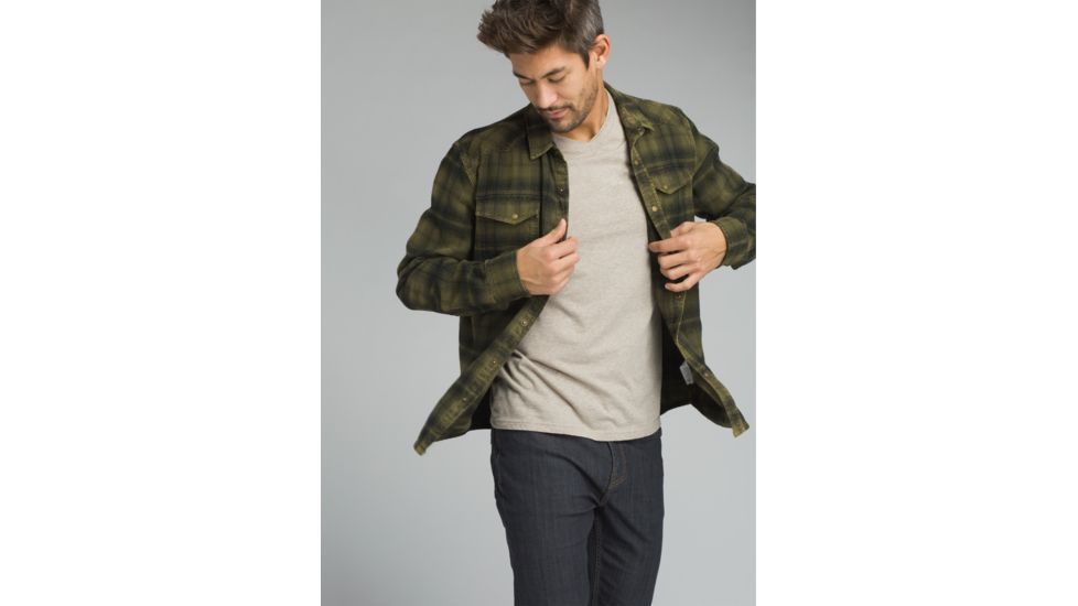 prAna Horizon Long Sleeve Flannel Shirt - Mens, Cargo Green, Large, M23180490-CAGR-L