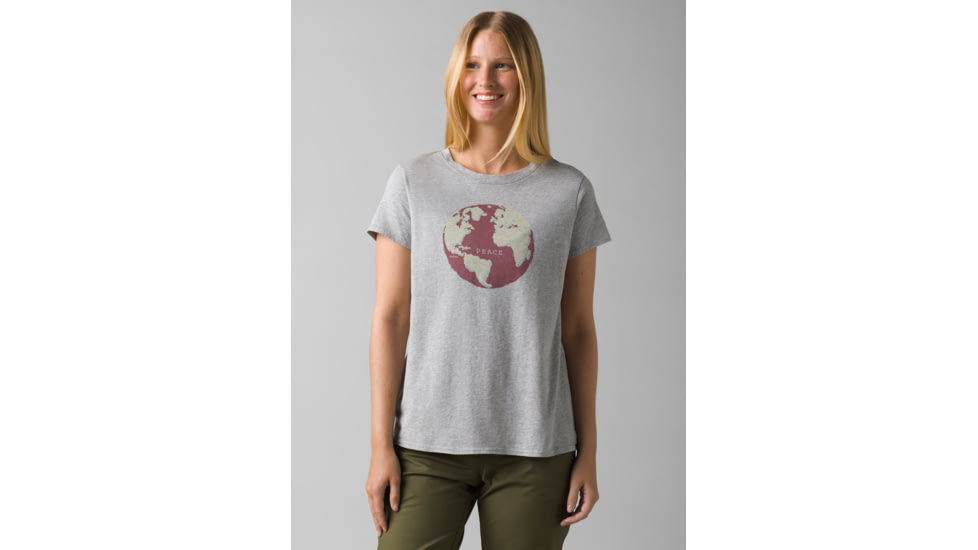 prAna Journeyman 2.0 Tee - Womens, Extra Small, Heather Grey World Peace, 1969281-020-XS