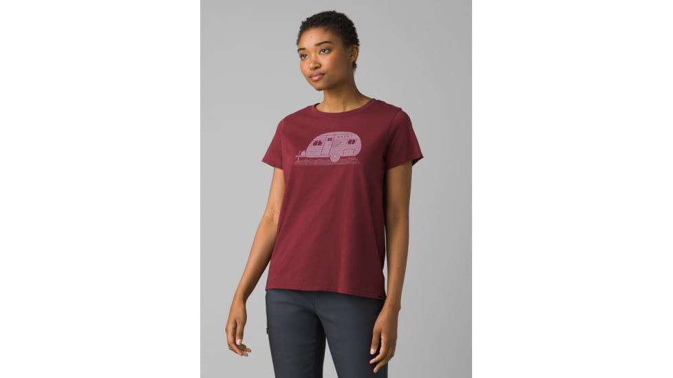 prAna Journeyman 2.0 Tee - Womens, Extra Small, Maroon Happy Camper, 1969281-601-XS