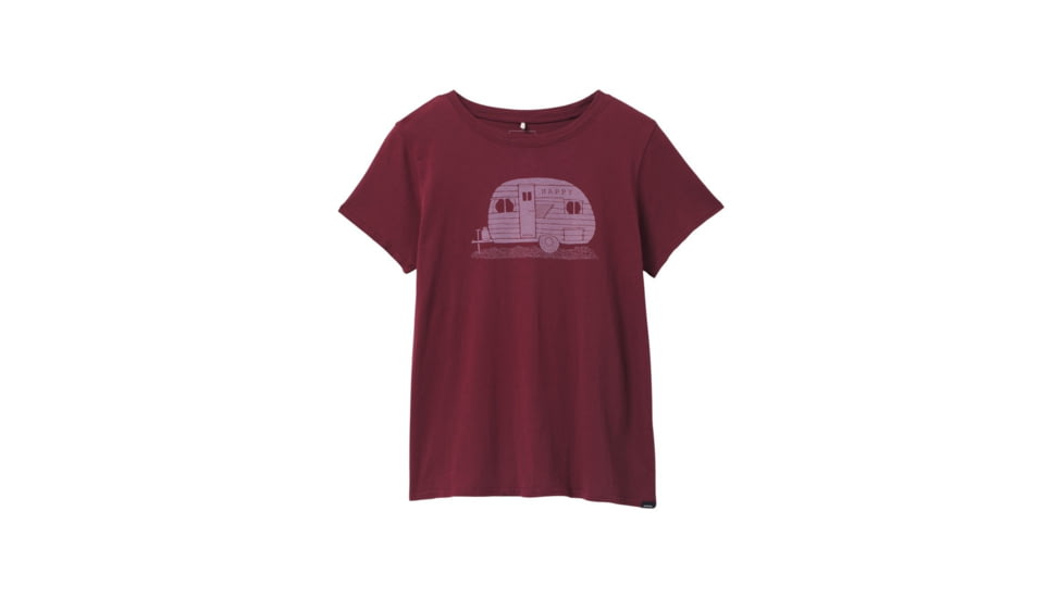 prAna Journeyman 2.0 Tee - Womens, Medium, Maroon Happy Camper, 1969281-601-M