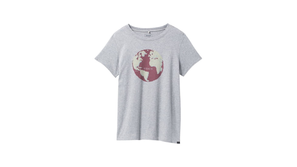 prAna Journeyman 2.0 Tee - Womens, Small, Heather Grey World Peace, 1969281-020-S