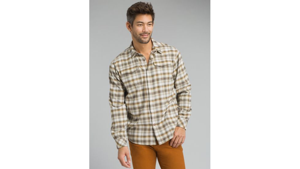 prAna Miki Long Sleeve Flannel Shirt - Mens, Dark Khaki, XXLarge, M23181373-DKKH-XXL