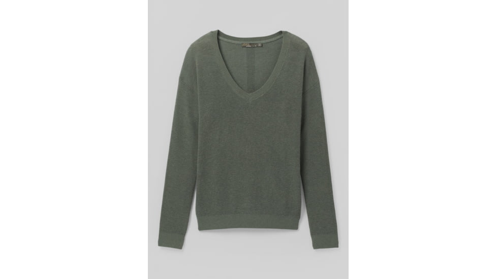 prAna Milani Vneck Sweater, Kale, Small, W23202218-KALE-S