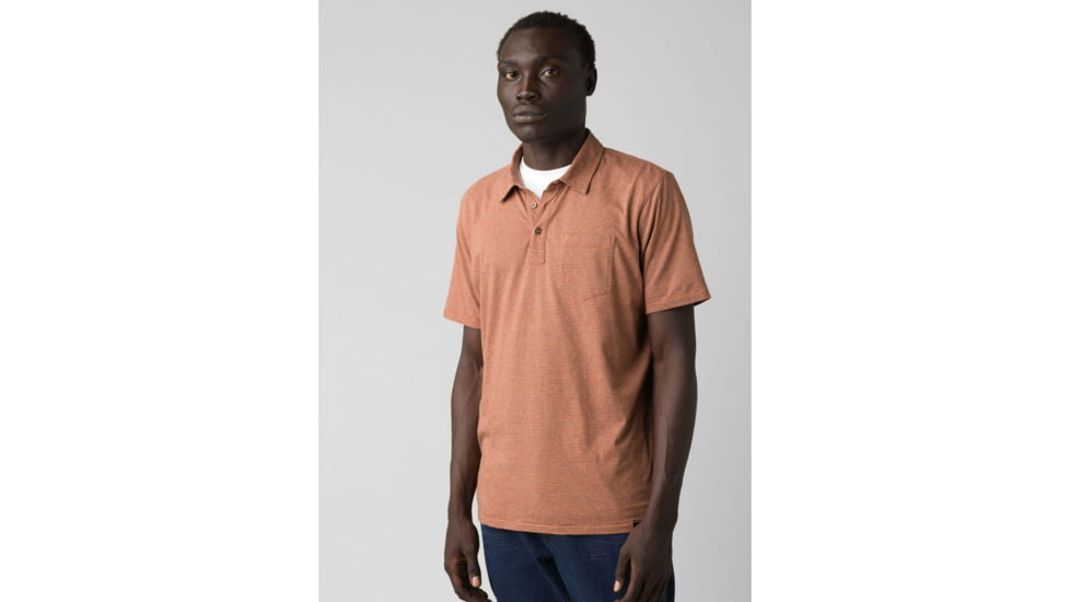 prAna Polo - Mens, Russet Stripe, Large, M11181339-RUST-L
