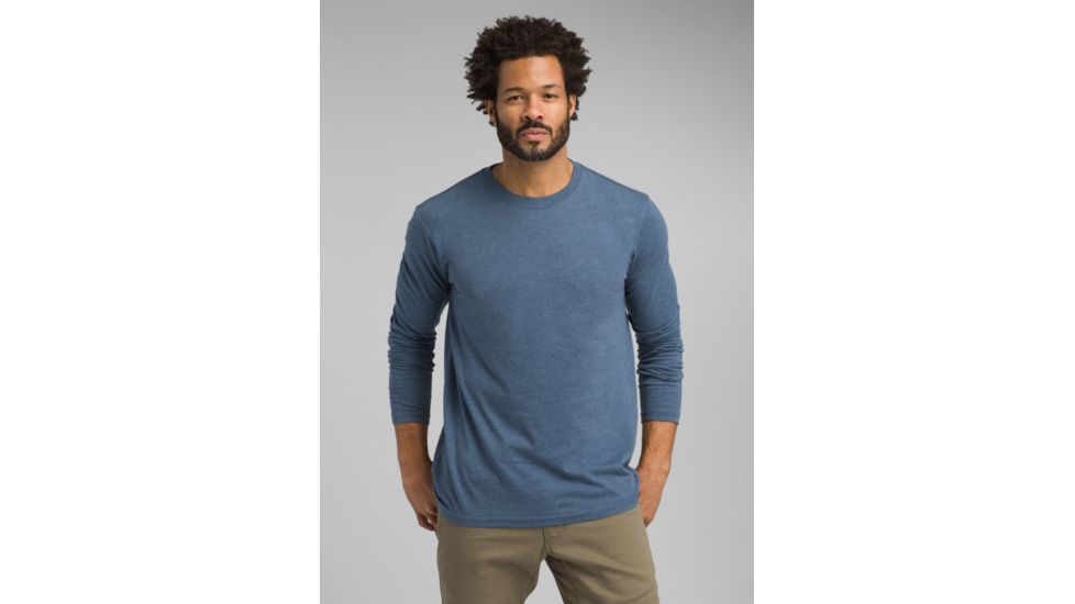 Prana Long Sleeve Crew T-Shirt, Denim Heather, Small, M23181469-DEHT-S